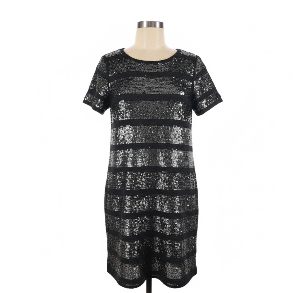 Catherine Malandrino Black Sweater Sequin Dress Size M Keyhole Closure